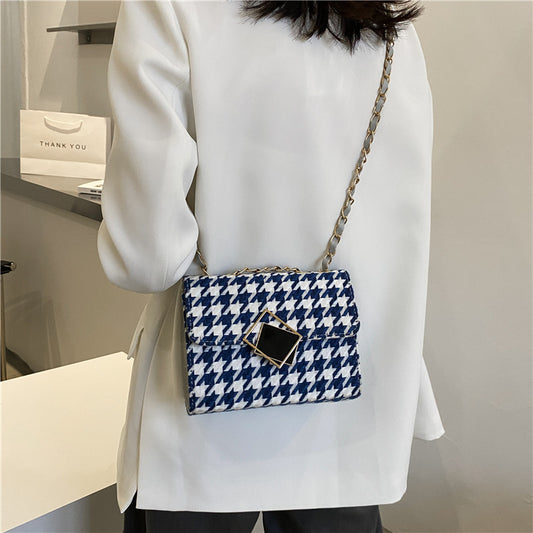 Piget uldstof vævet crossbody lille firkantet taske