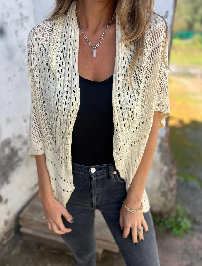 Hollow-out Half-sleeved Cardigan Knitted Fashion Cardigan Sweater