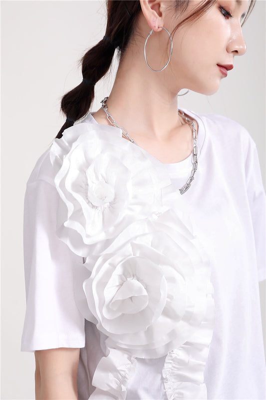 New Women's Three-dimensional Decorative Flowers Short Sleeves