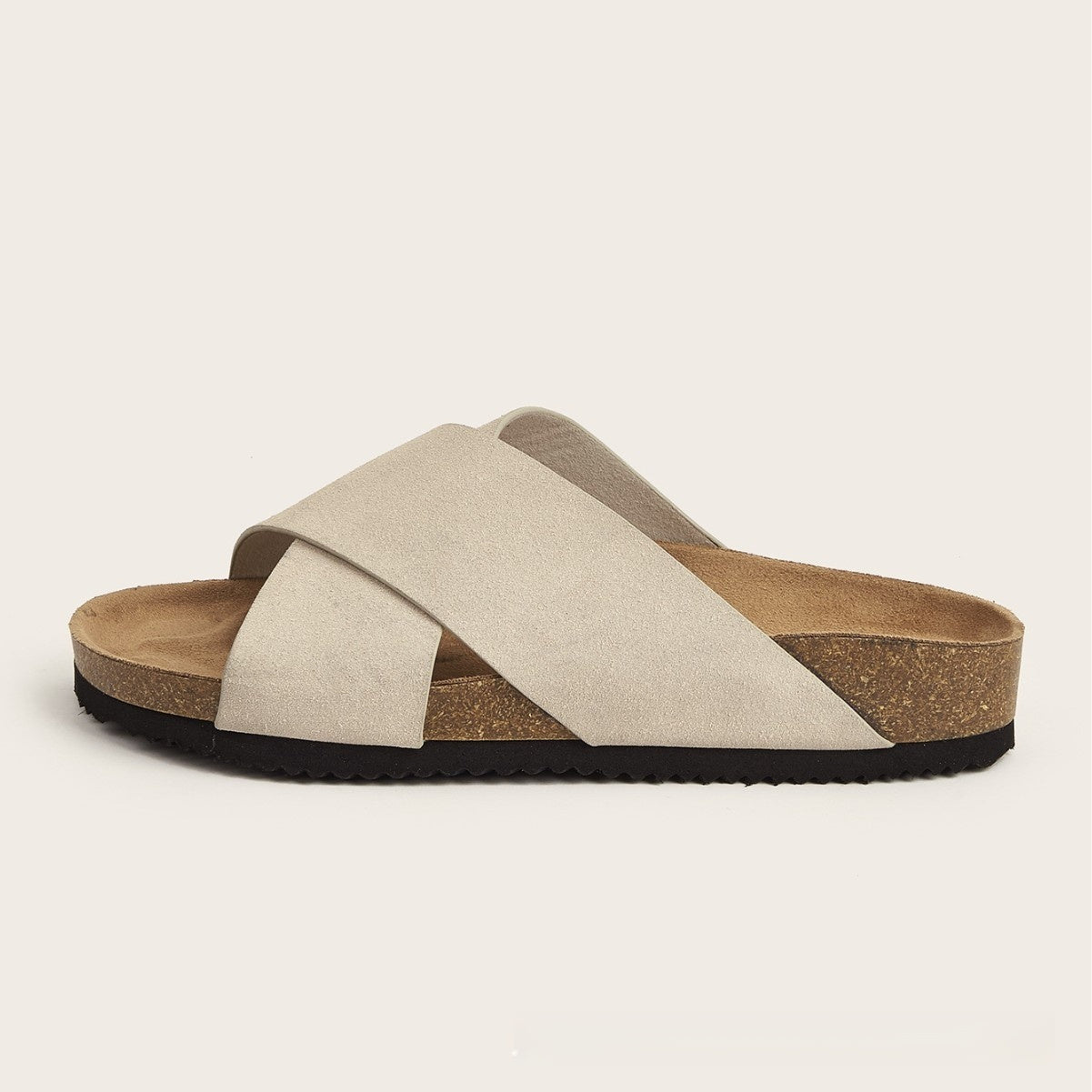 European And American Plus Size Khaki Round Toe Cross Roman Style Slip-on Flat Sandals