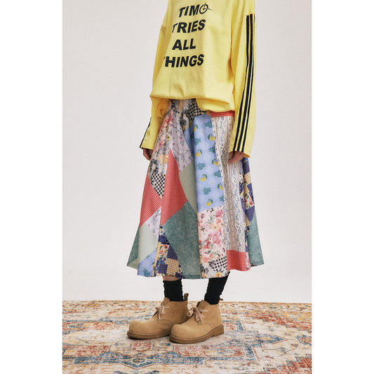 Pastoral Style Patchwork Stitching Plaid Long Dress