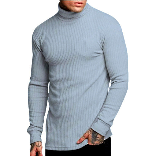 New Casual Men's Fashionable Solid Color High Neck Fried Dough Twist Stripe Knitwear