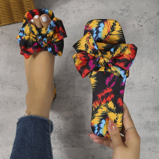 Color Bow Square Toe Flat Bottom Outdoor Casual Women's Shoes