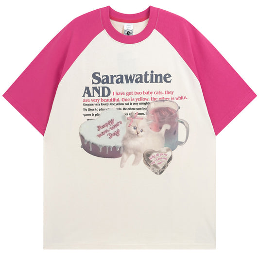 National Fashion Sjov og Sød Katteprint Raglan Kortærmet