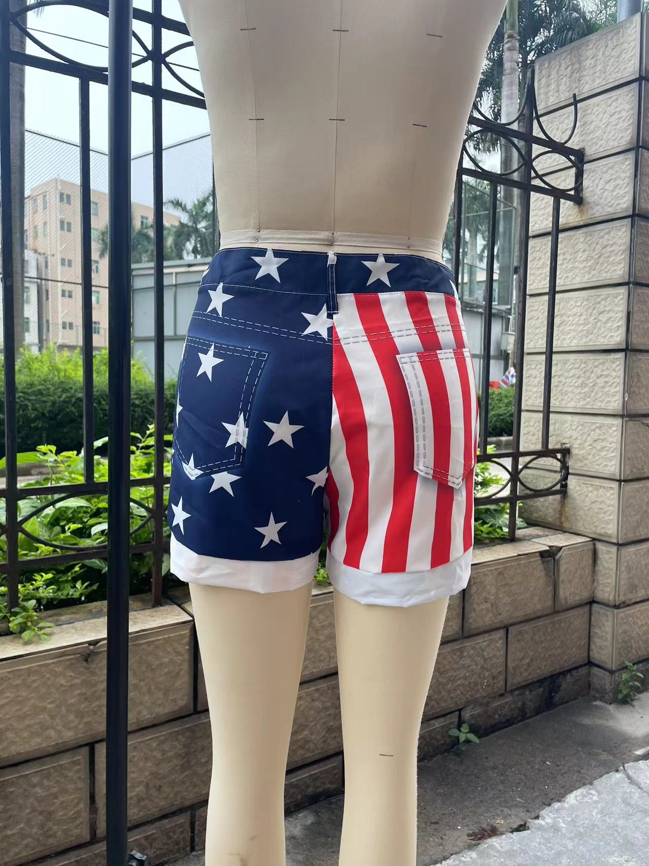 Creative National Flag Print Denim Womens Shorts