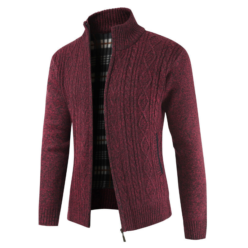 Autumn And Winter Middle-aged Men Plus Velvet Thick Knit Sweater Cardigan Sweater Father Wear Warm Jacket