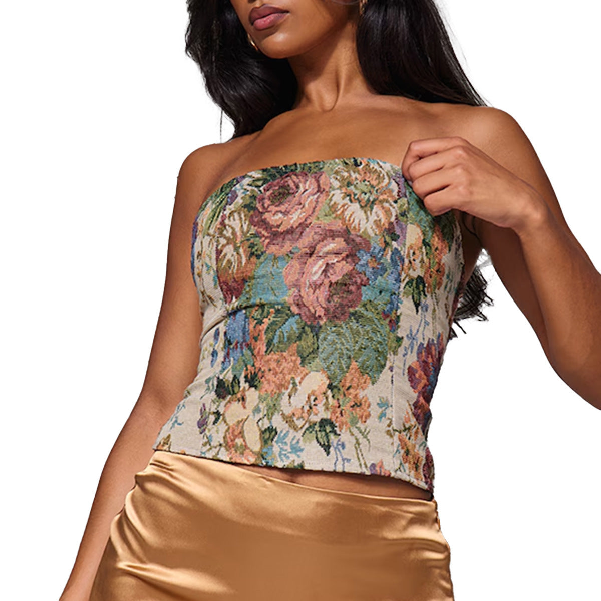 Chest-wrap Embroidered Tube Top Vest Top