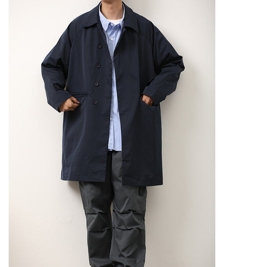 Japanese-style Solid-color Mens Loose-fitting Casual Basic Springautumn Trench Coat