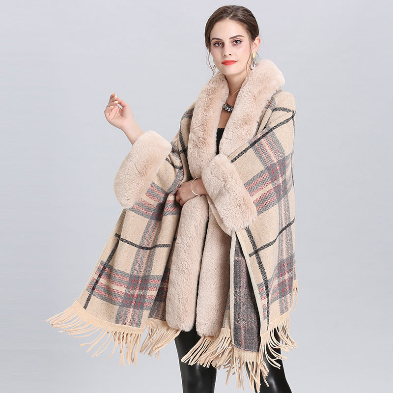 Hooded Tassel Knitted Cardigan Coat Cloak Shawl