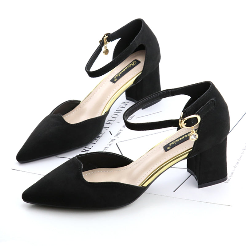 Women's Thick Heel High Heel Sandals Mid-heel Pointed Hollow Single Shoes