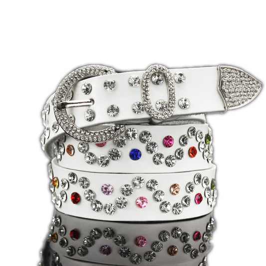 Women's Leather Belt Embellished With Rhinestones