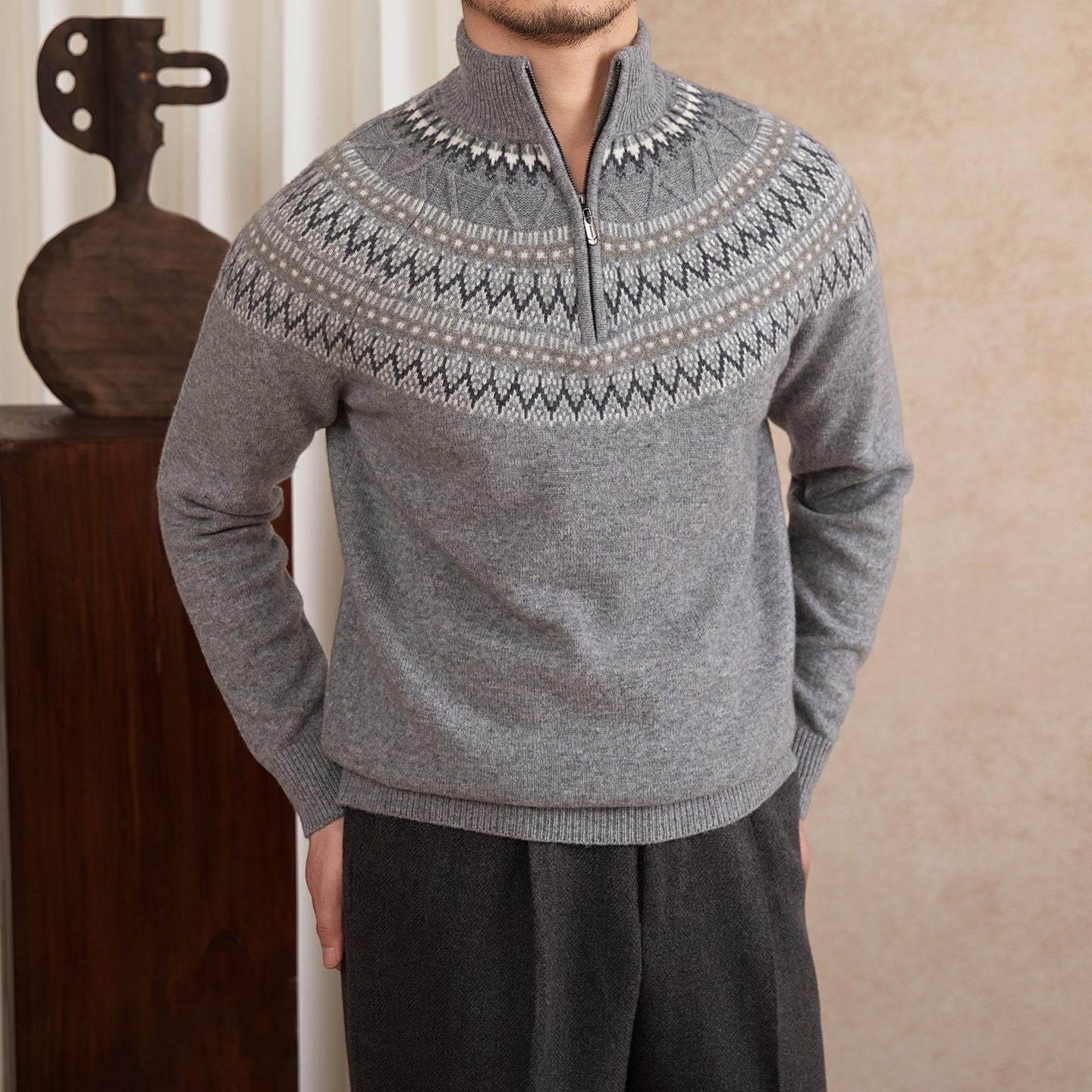 Uld Slank Pasform Kravebroderi Varm Mode Vintage Sweater