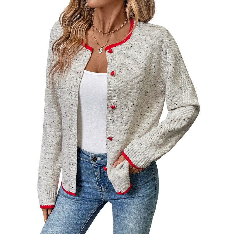 Casual Contrast Color Sweater Women's Autumnwinter Elegant Premium Knitted Cardigan Jacket