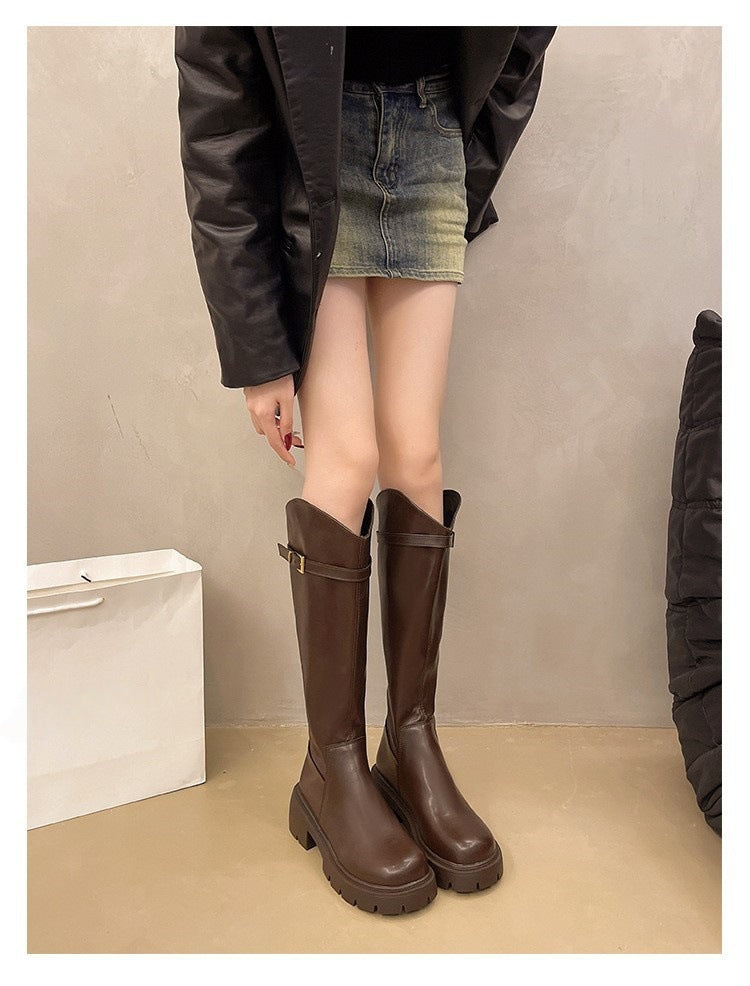 New Versatile Casual Chunky Heel High Boots
