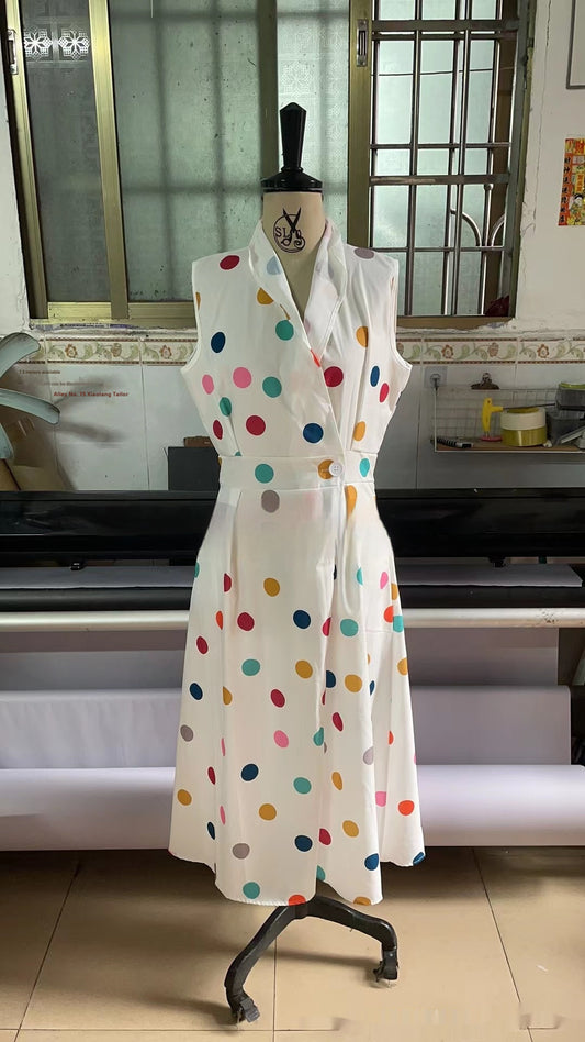 Fashion Polka Dot V-neck Women's Button Fishtail Skirt