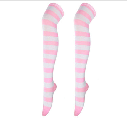 Cute Blue And White Striped Print Long High Socks