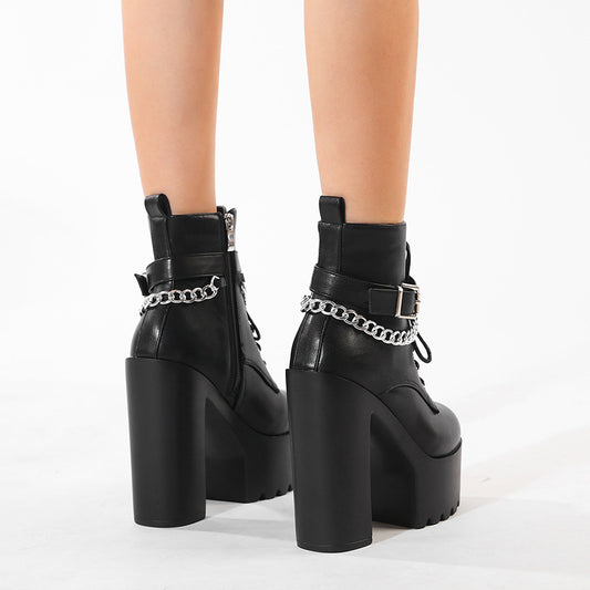 Platform Booties Women's High Heel Chunky Heel Martin Boots