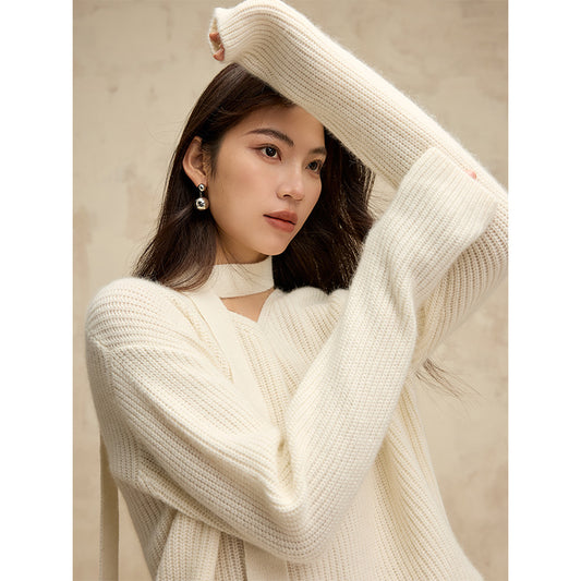 Halter Ribbon Raccoon Velvet V-neck Sweater