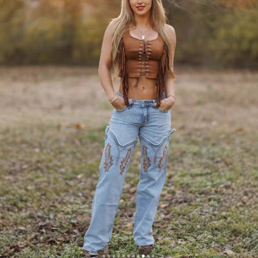 Tassel-button Brown Suede Vest