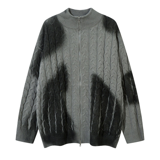 Spray Painting Old Dirty Sweater Coat Men's Lazy Design Sense