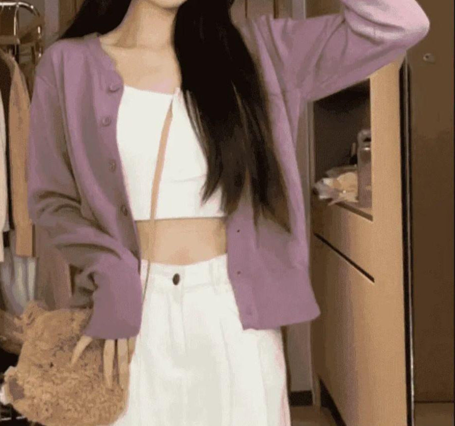 College Style Knitted Cardigan Thin Wool Sweater