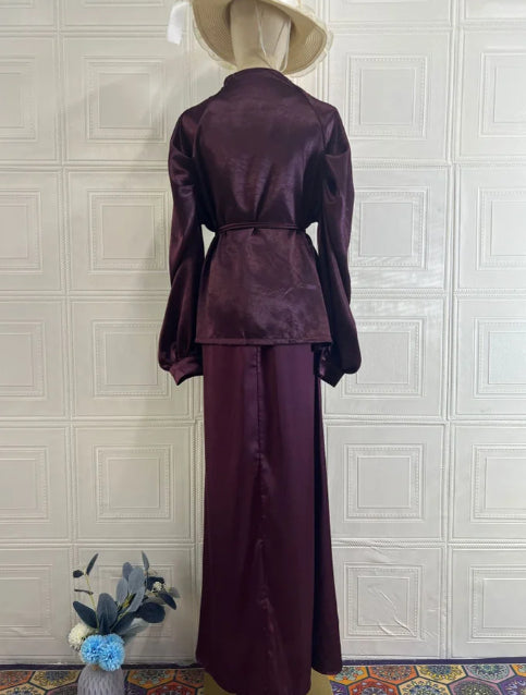 V-Neck Cardigan & High-Waist Skirt 2-Piece Set