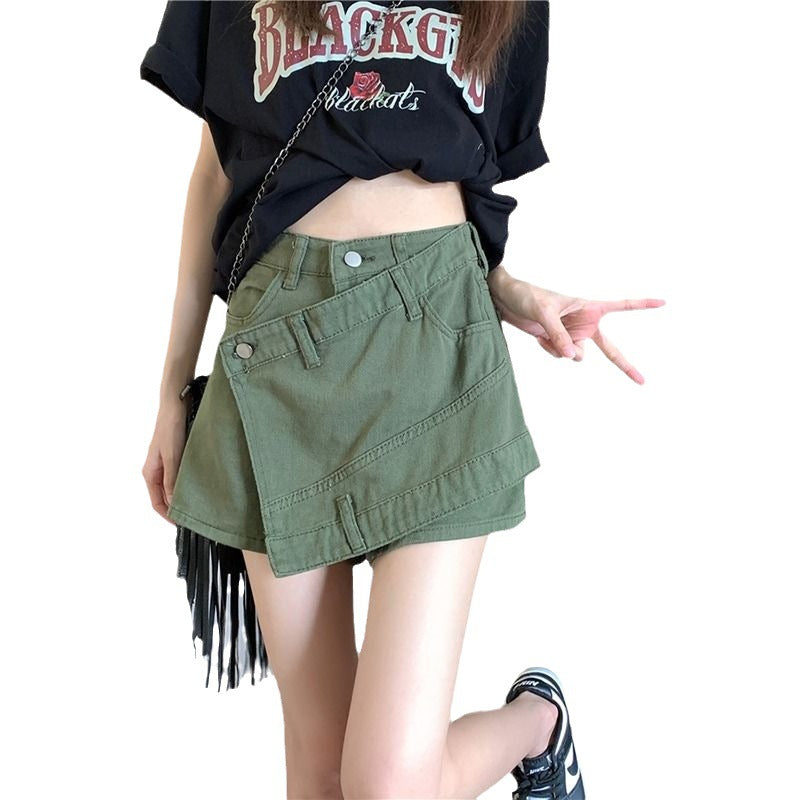 Kvinders uregelmæssige shorts/skirt i denim med høj talje