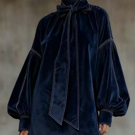 Elegant Bow-Tie Lantern-Sleeve Jacket For Women