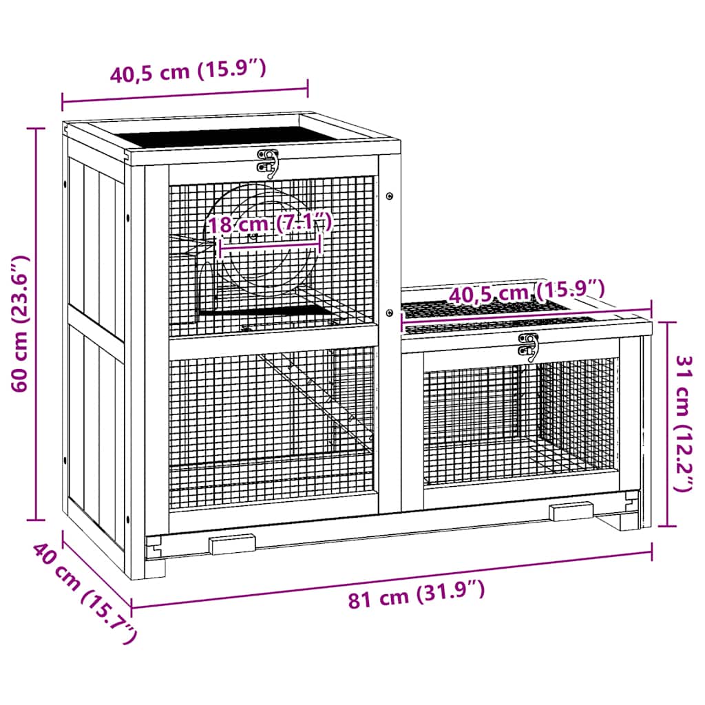 Hamster Cage 81x40x60 cm Solid Fir Wood