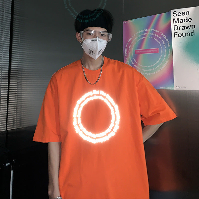Women's Loose Casual Solid Color Reflective Short Sleeves