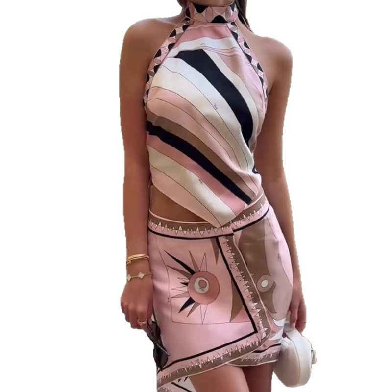 Printed Satin Top And Skirt Two-piece Set