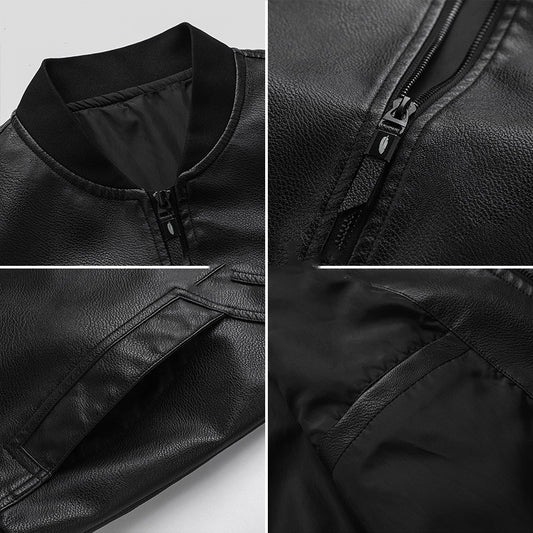 Men's Stand-up Collar Leather Jacket Colorblock PU Motorcycle Suit