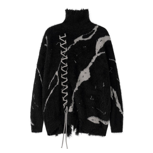 Ripped Design Jacquard Rope Turtleneck Sweater