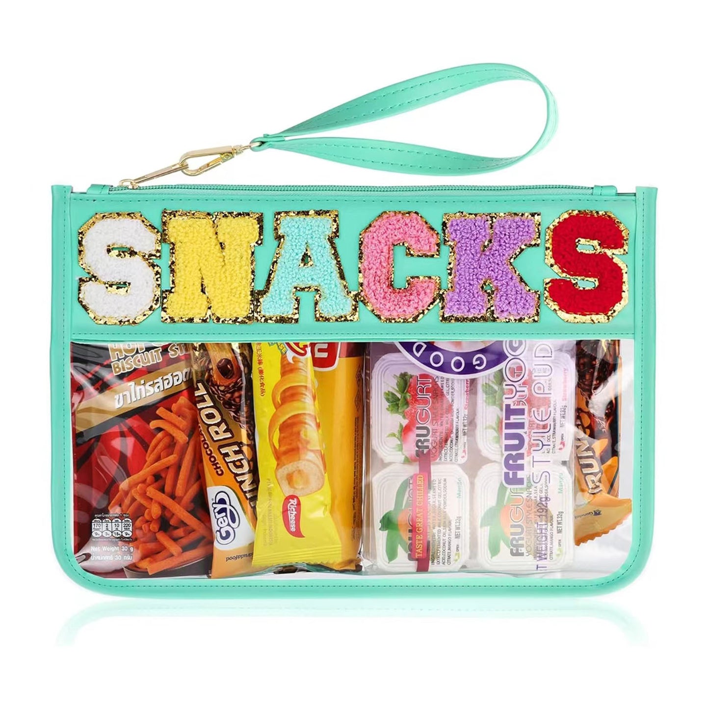 Snack Zipper Bag Transparent Chenille Embroidery Letters