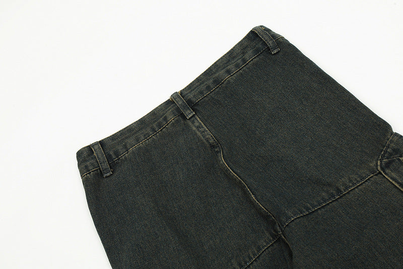 American Retro Distressed Multi-pocket Jeans