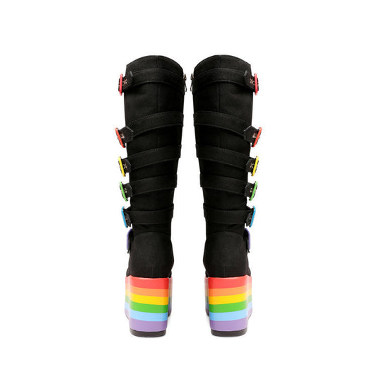 Women's Denim Wedge High Heel Buckle Boots