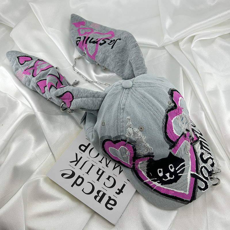 Special-interest Design Y2g American Graffiti Punk Denim med Hul Kanin