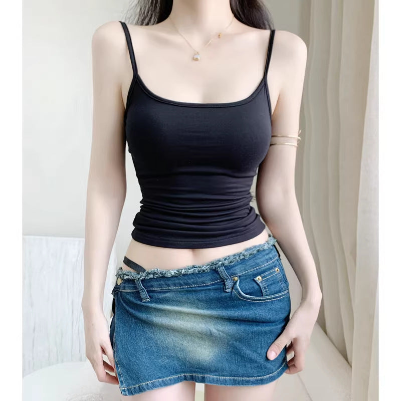 Womens Fashion Solid-Color Slim-Fit Cotton Camisole