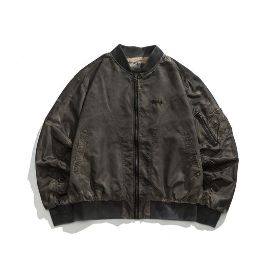 Spray Painting Waste Soil Wind Distressed Dirty Baseball Uniform Jacket For Men