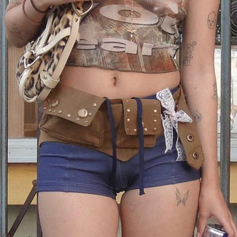 Western Style Retro Snap Fastener Small Waist Bag