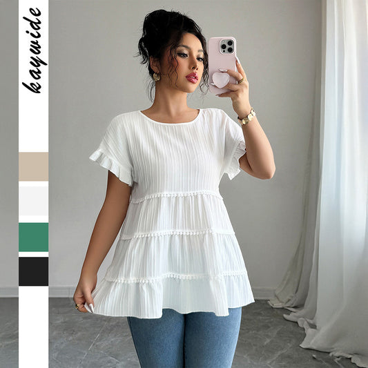 Sleek Stylish Ruffled-edge Short-sleeve T-shirt
