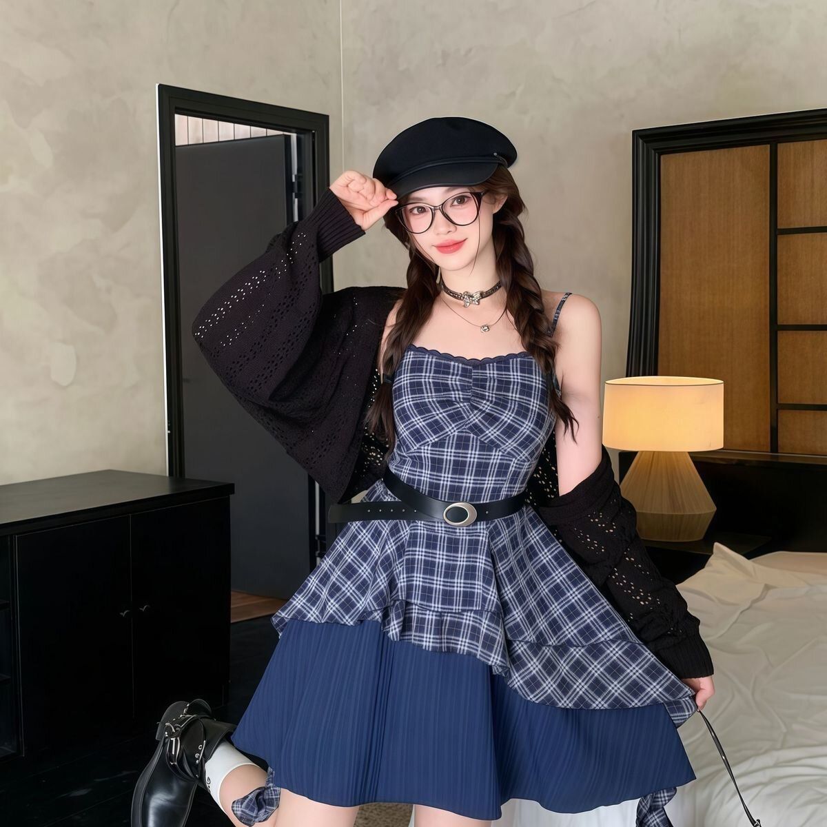 Fashionable Cardigan And Asymmetrical Waist-Slimming Slimming Dress Set For Women