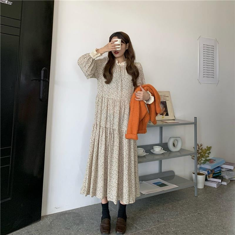 Fragmented Flower Dress Long Sleeve Spring Autumn Winter