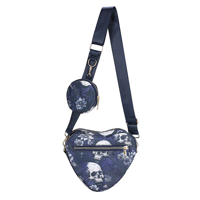 Skull Flower Printed Waterproof Oxford Cloth Large Capacity Versatile Shoulder Bag Detachable Coin Purse
