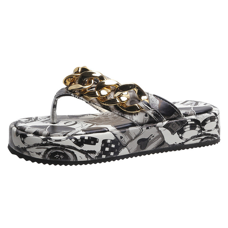 Women's Sandals And Slippers With Graffiti Platform