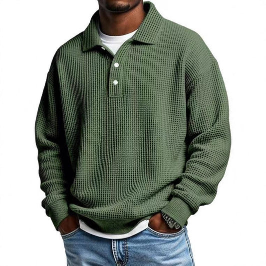 Men's Waffle-Knit Polo Shirt, Retro Solid-Color Top