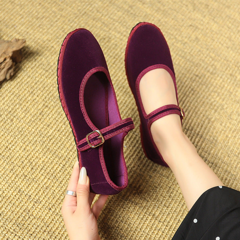 Retro Flat Bottom Suede Pumps Red Gentle