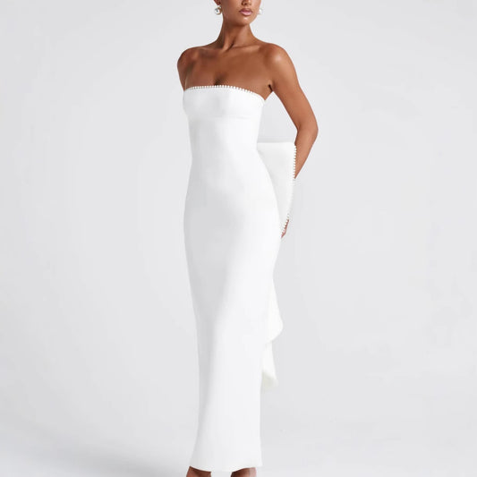 Elegant High-end Womens Solid-color Sleeveless Tube Dress