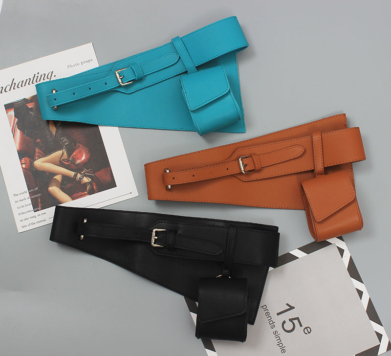 Waist Bag Faux Leather PU Wide Girdle Women's Suit