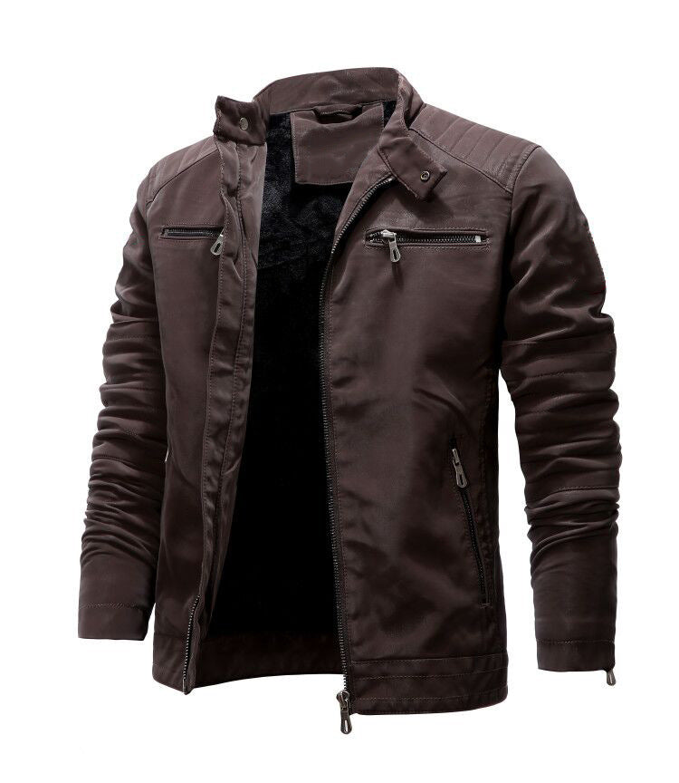 Men's Autumn And Winter Fleece Leather Jacket